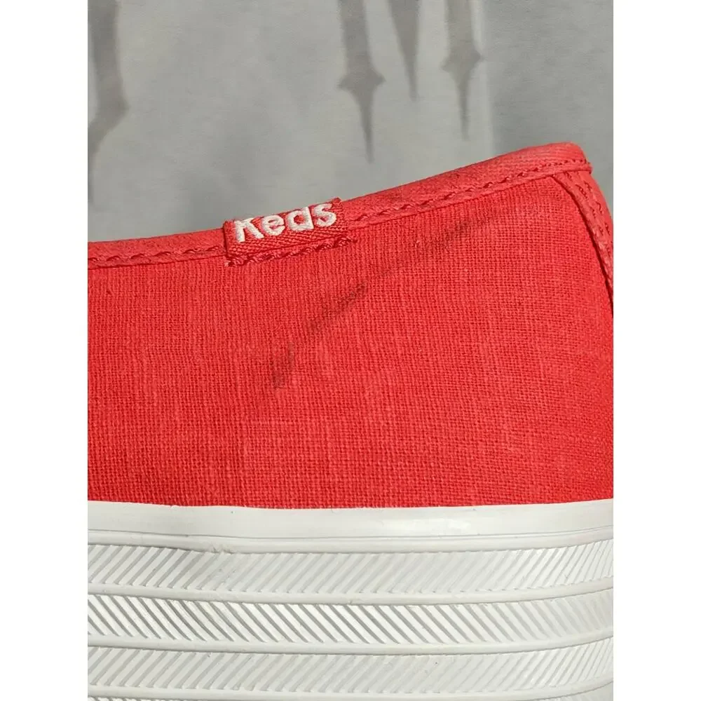KEDS Women's 7 Red Linen Point Lace Up Sneakers New Blemishes